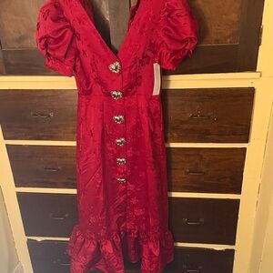 Sister Jane Red Maxi Dress with Heart Buttons